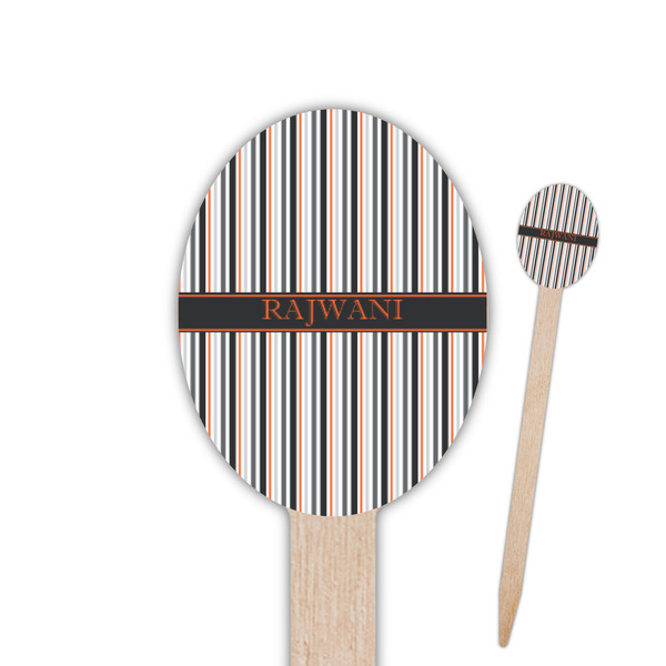 Custom Gray Stripes Oval Wooden Food Picks (Personalized)