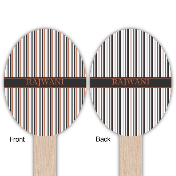Gray Stripes Wooden Food Pick - Oval - Double Sided - Front & Back