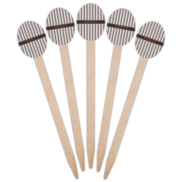 Gray Stripes Wooden Food Pick - Oval - Fan View
