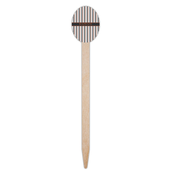 Gray Stripes Wooden Food Pick - Oval - Single Pick