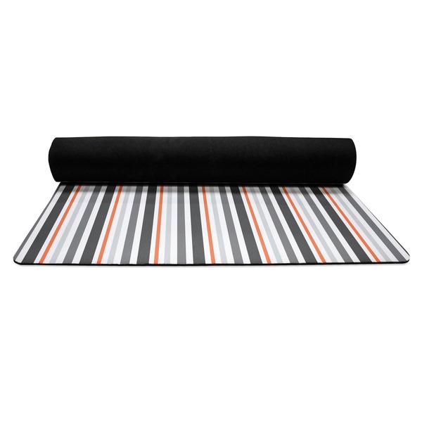 Gray Stripes Yoga Mat Rolled up Black Rubber Backing