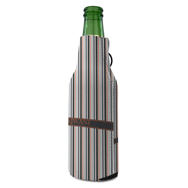 Gray Stripes Zipper Bottle Cooler - ANGLE (bottle)