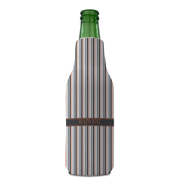 Gray Stripes Zipper Bottle Cooler - FRONT (bottle)