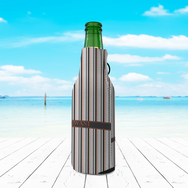Gray Stripes Zipper Bottle Cooler - LIFESTYLE