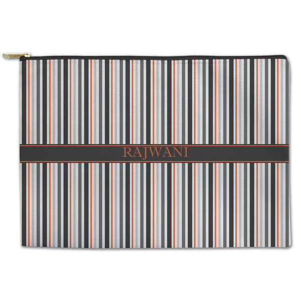 Custom Gray Stripes Zipper Pouch - Large - 12.5"x8.5" (Personalized)