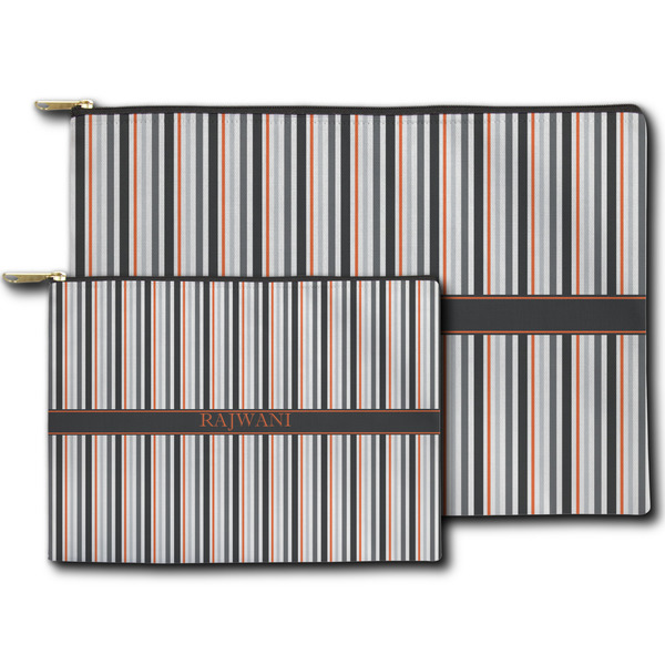 Gray Stripes Zippered Pouches - Size Comparison