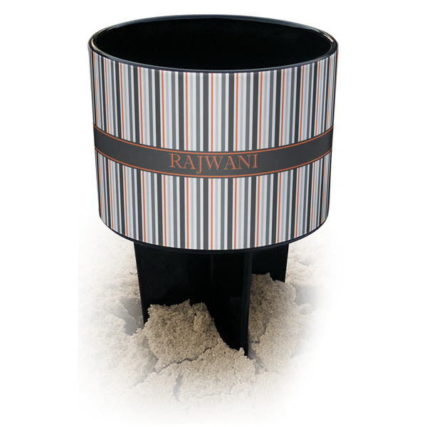Custom Gray Stripes Black Beach Spiker Drink Holder (Personalized)