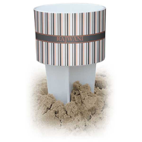 Custom Gray Stripes Beach Spiker Drink Holder (Personalized)