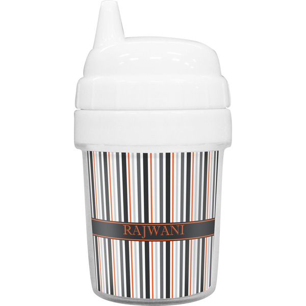 Custom Gray Stripes Baby Sippy Cup (Personalized)