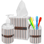 Gray Stripes Acrylic Bathroom Accessories Set w/ Name or Text