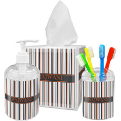 Gray Stripes Acrylic Bathroom Accessories Set w/ Name or Text
