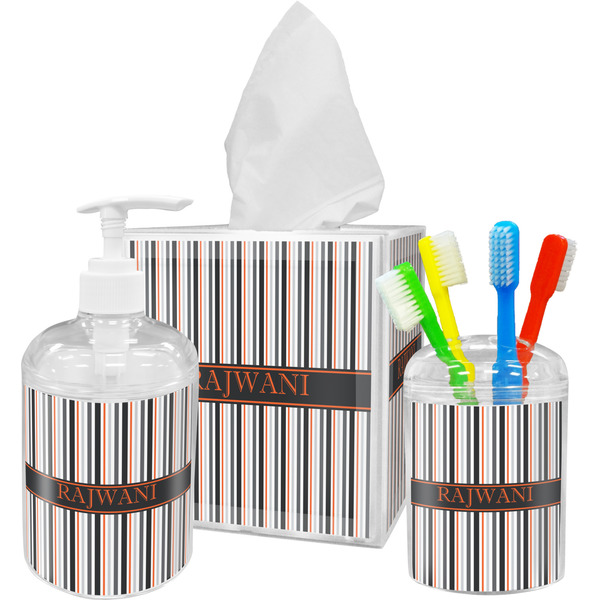 Custom Gray Stripes Acrylic Bathroom Accessories Set w/ Name or Text