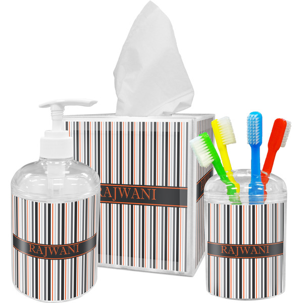 Grey Stripes Bathroom Accessories Set (Personalized)