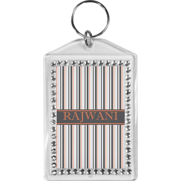 Custom Gray Stripes Bling Keychain (Personalized)
