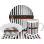 Gray Stripes Dinner Set - Single 4 Pc Setting w/ Name or Text