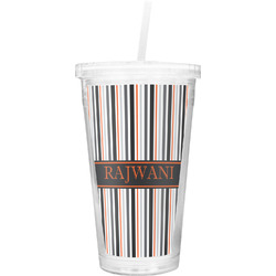 Gray Stripes Double Wall Tumbler with Straw (Personalized)