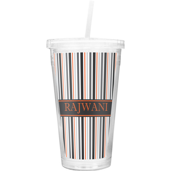 Custom Gray Stripes Double Wall Tumbler with Straw (Personalized)