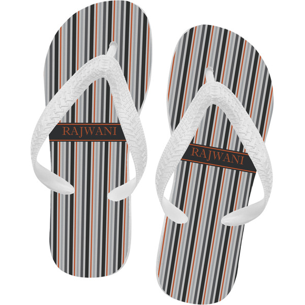 Custom Gray Stripes Flip Flops - Large (Personalized)