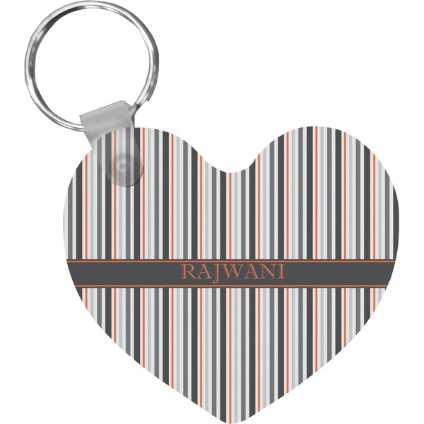 Custom Gray Stripes Heart Plastic Keychain w/ Name or Text