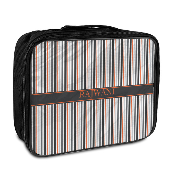 Custom Gray Stripes Insulated Lunch Bag (Personalized)