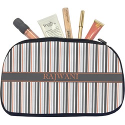 Gray Stripes Makeup / Cosmetic Bag - Medium (Personalized)
