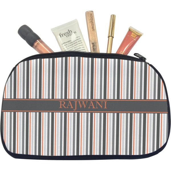 Custom Gray Stripes Makeup / Cosmetic Bag - Medium (Personalized)
