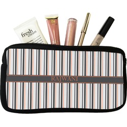 Gray Stripes Makeup / Cosmetic Bag - Small (Personalized)