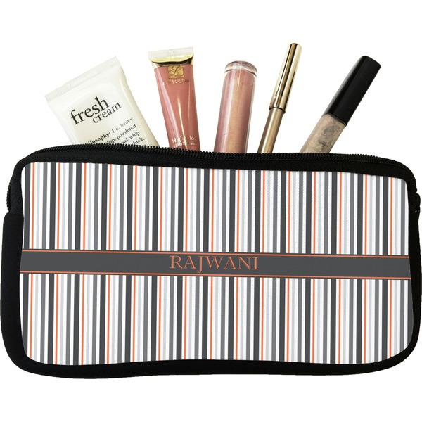Custom Gray Stripes Makeup / Cosmetic Bag - Small (Personalized)