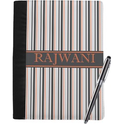 Gray Stripes Notebook Padfolio - Large w/ Name or Text