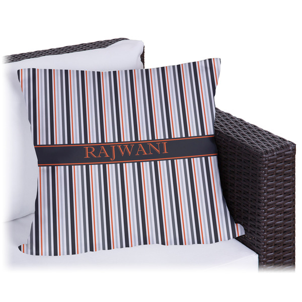 Custom Gray Stripes Outdoor Pillow - 18" (Personalized)