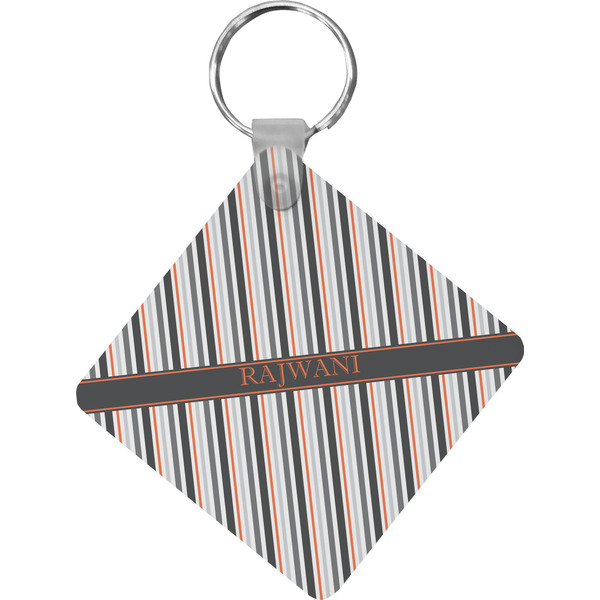 Custom Gray Stripes Diamond Plastic Keychain w/ Name or Text