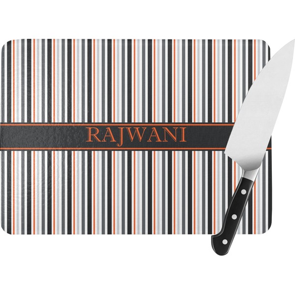 Custom Gray Stripes Rectangular Glass Cutting Board - Large - 15.25"x11.25" w/ Name or Text