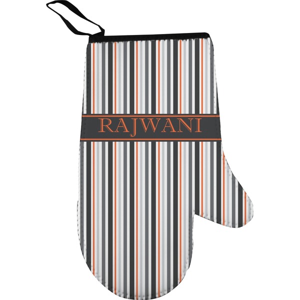Custom Gray Stripes Right Oven Mitt (Personalized)