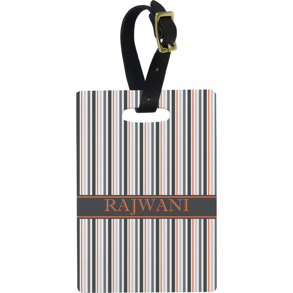 Custom Gray Stripes Plastic Luggage Tag - Rectangular w/ Name or Text
