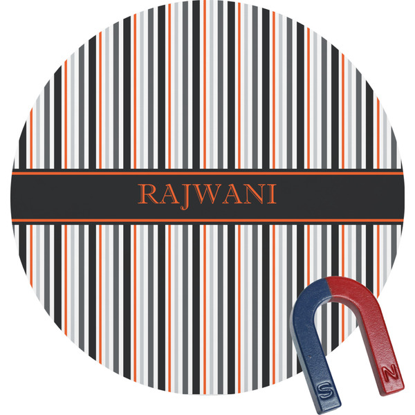 Custom Gray Stripes Round Fridge Magnet (Personalized)