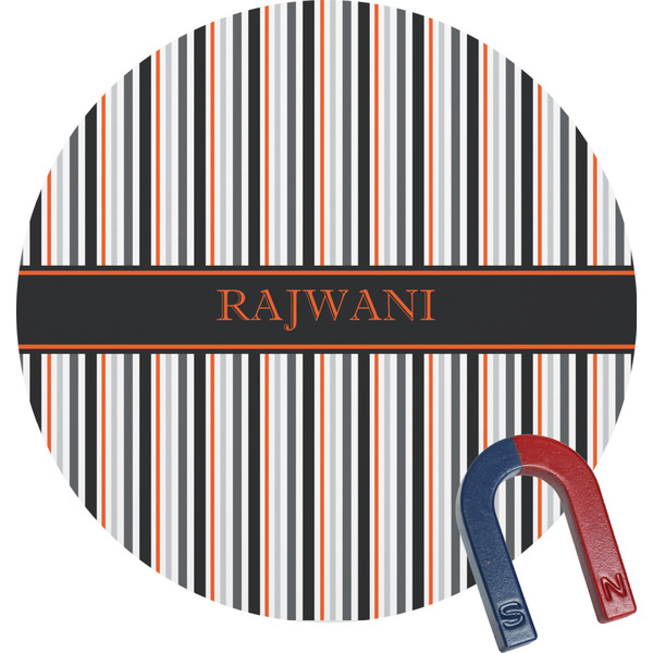 Custom Gray Stripes Round Fridge Magnet (Personalized)