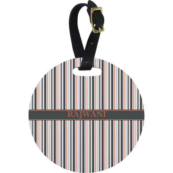 Custom Gray Stripes Plastic Luggage Tag - Round (Personalized)