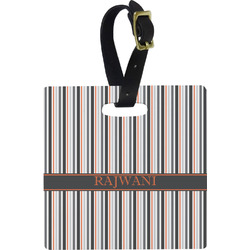 Gray Stripes Plastic Luggage Tag - Square w/ Name or Text