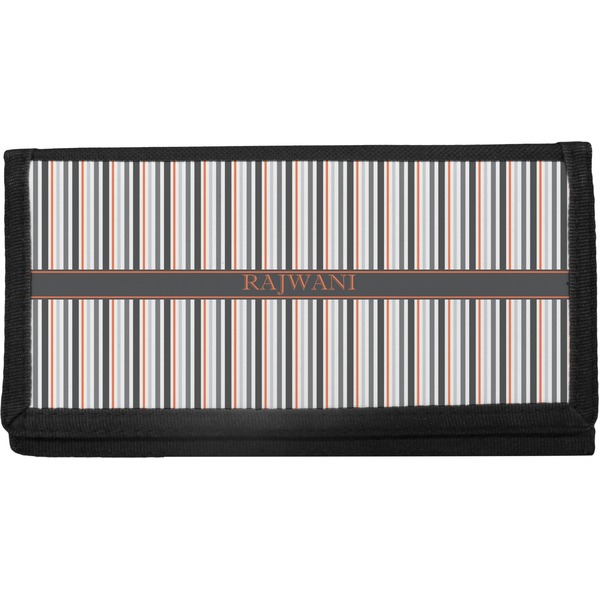 Custom Gray Stripes Canvas Checkbook Cover (Personalized)