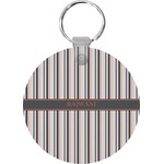 Gray Stripes Round Plastic Keychain (Personalized)