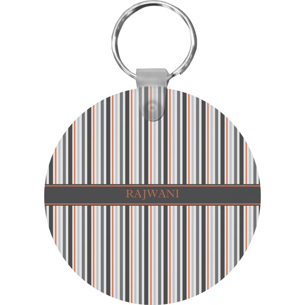 Custom Gray Stripes Round Plastic Keychain (Personalized)