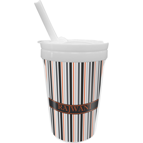 Custom Gray Stripes Sippy Cup with Straw (Personalized)