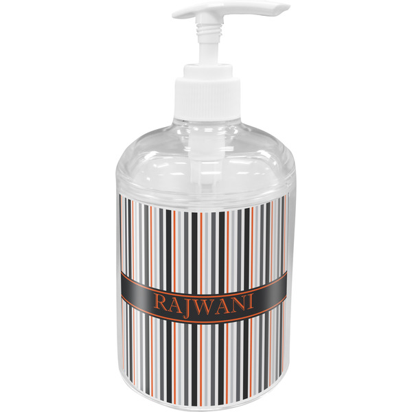 Custom Gray Stripes Acrylic Soap & Lotion Bottle (Personalized)