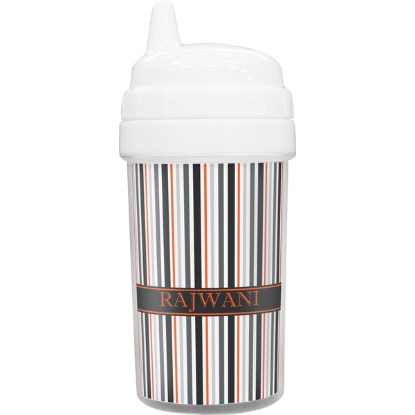 Custom Gray Stripes Sippy Cup (Personalized)