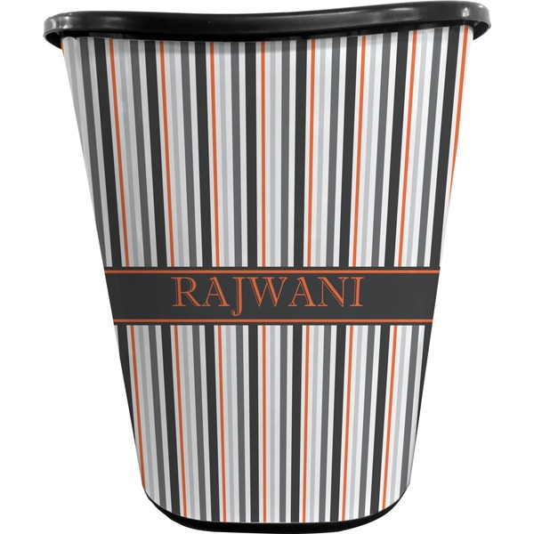 Custom Gray Stripes Waste Basket - Single Sided (Black) (Personalized)