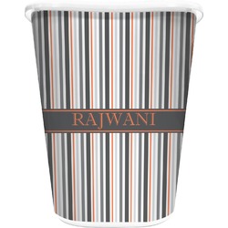 Gray Stripes Waste Basket - Double Sided (White) (Personalized)