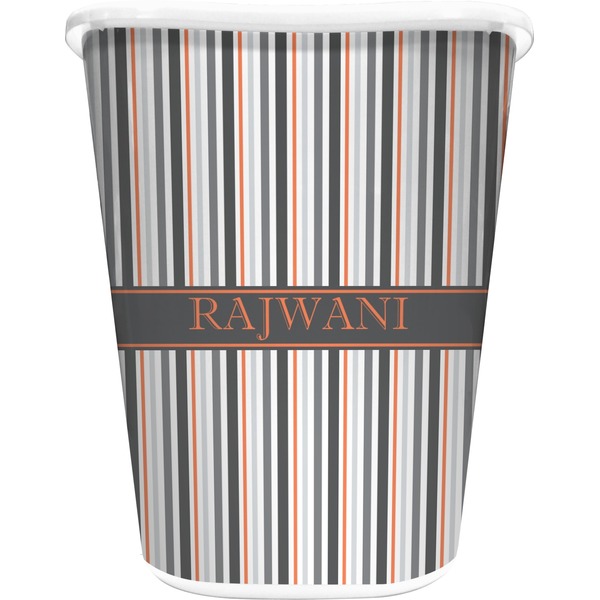 Custom Gray Stripes Waste Basket - Double Sided (White) (Personalized)