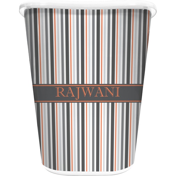 Custom Gray Stripes Waste Basket (Personalized)