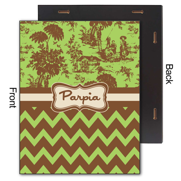 Green & Brown Toile & Chevron 11x14 Wood Print - Front & Back View
