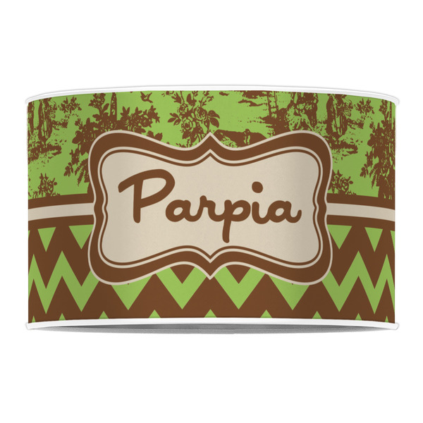 Green & Brown Toile & Chevron 12" Drum Lampshade - FRONT (Poly Film)